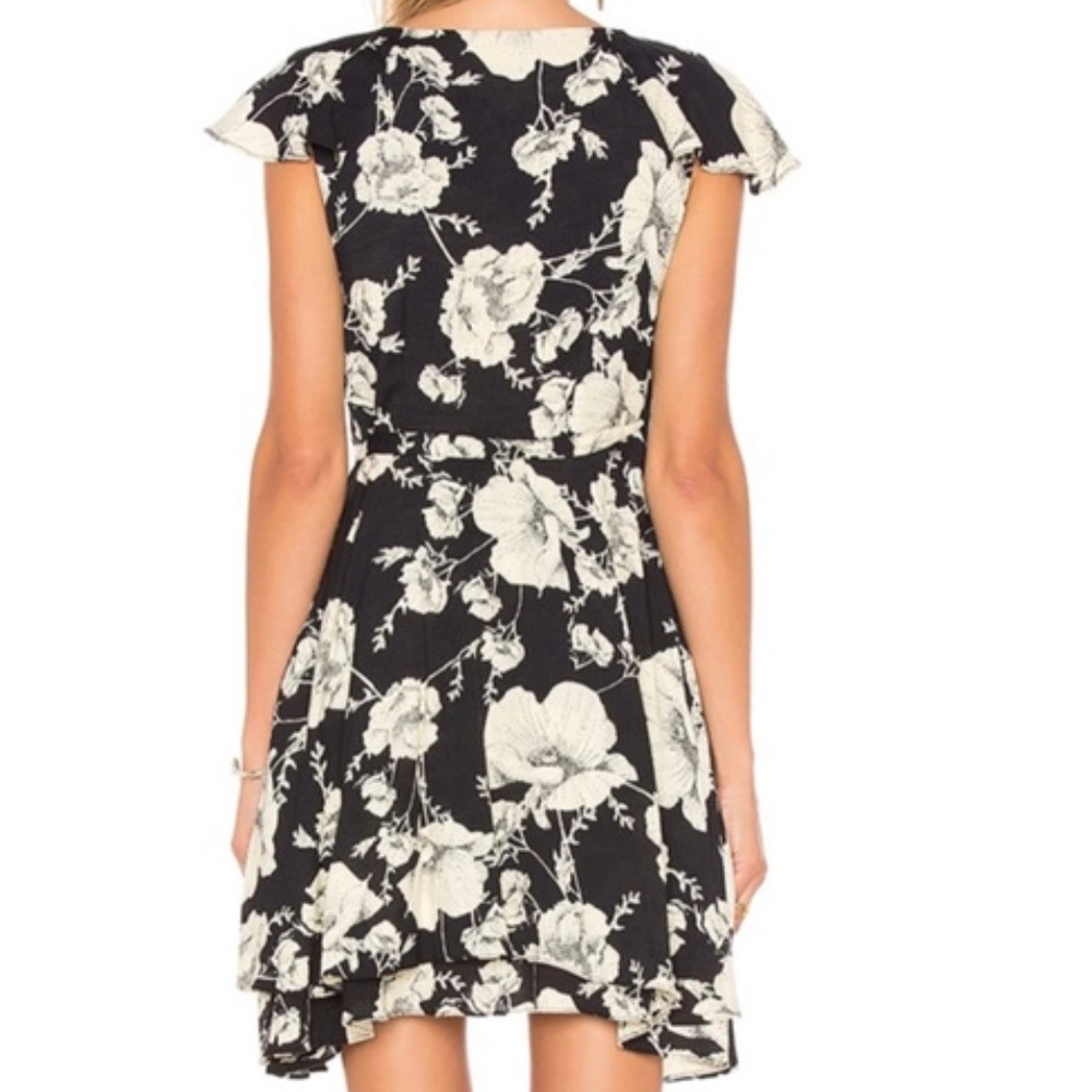 Free People French Quarter Print Wrap Flutter Sleeve Minidress, Black Onyx Combo - Picture 4 of 10